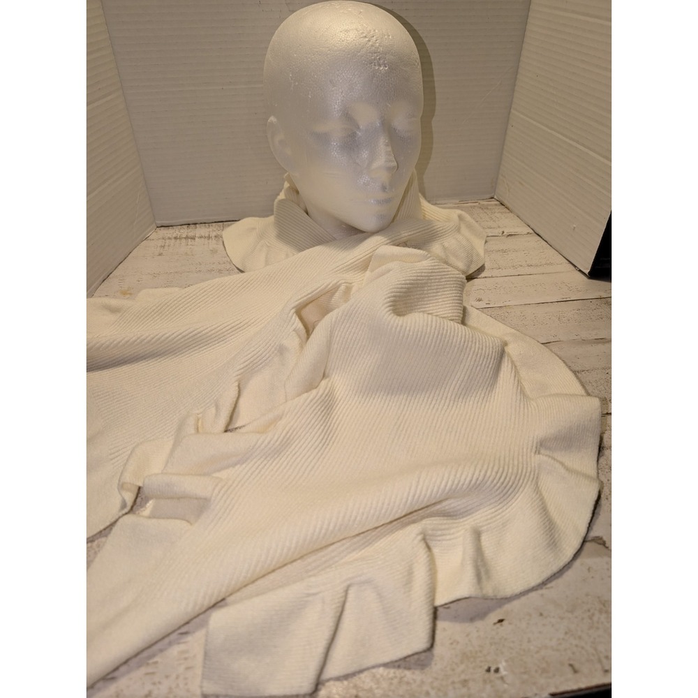 Talbots Ivory Viscose Ribbed Ruffled Scarf